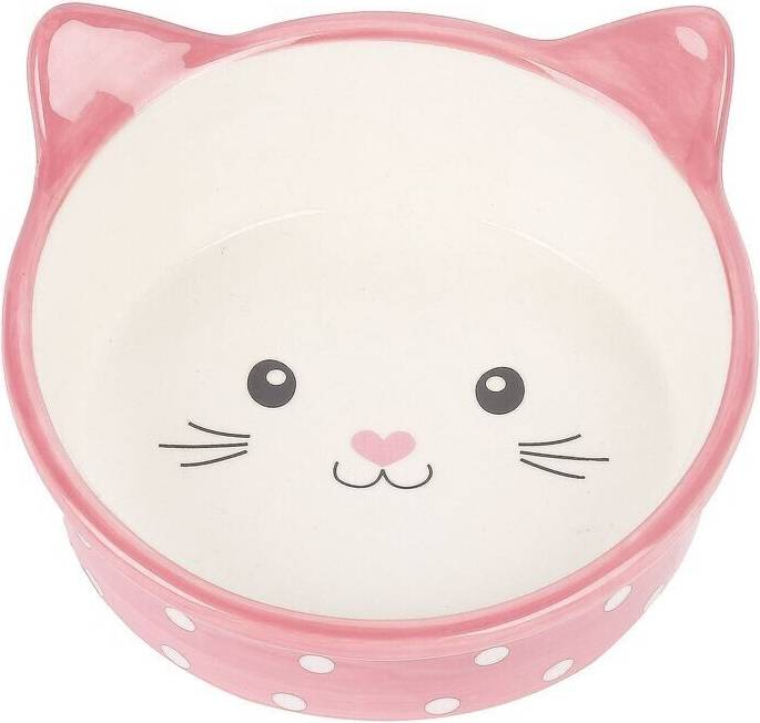 Happy Pet Voerbak Kat Polka Roze / Creme 300 ML