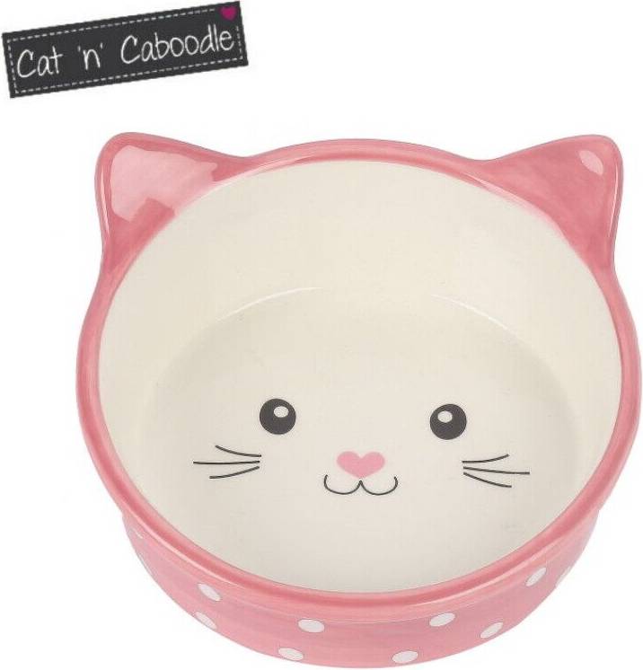 Happy Pet Voerbak Kat Polka Roze / Creme 300 ML