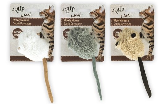 Afp Wooly Mouse Lamswol Met Piep en Catnip Assorti 7X7X3 CM