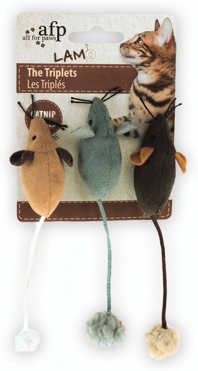 Afp Muis the Triplets Lamswol Met Catnip Assorti 7X7X3 CM 3 ST