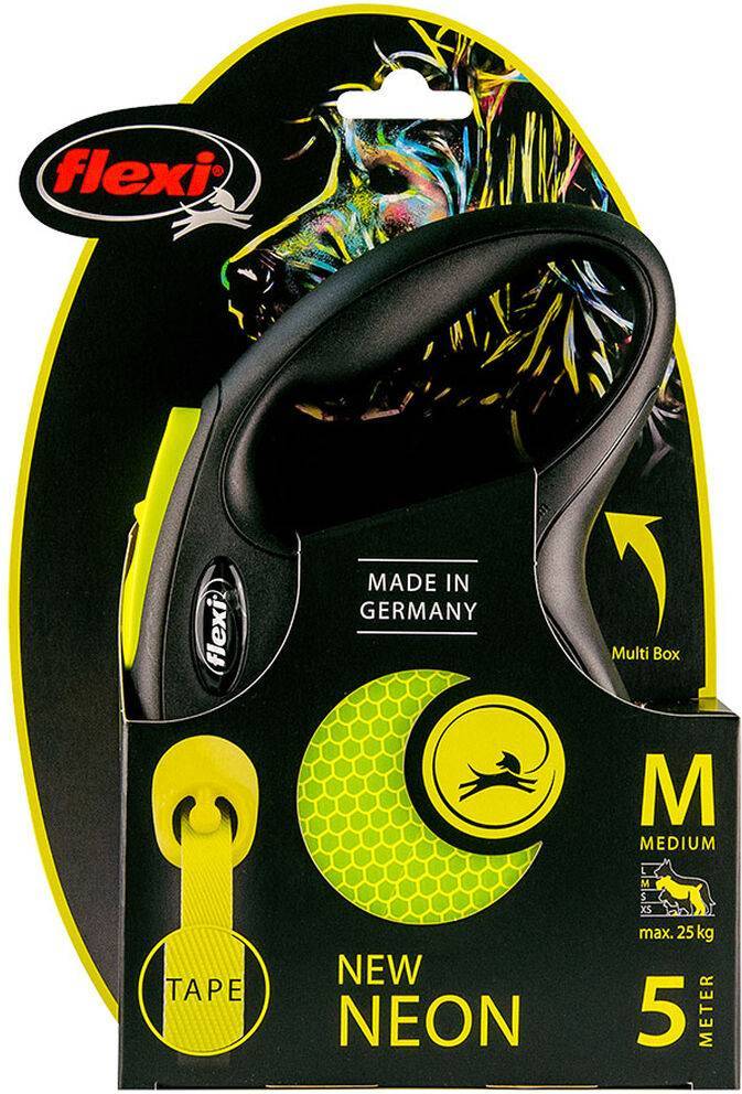 Flexi Rollijn New Classic Neon Tape Zwart / Geel M 5 MTR