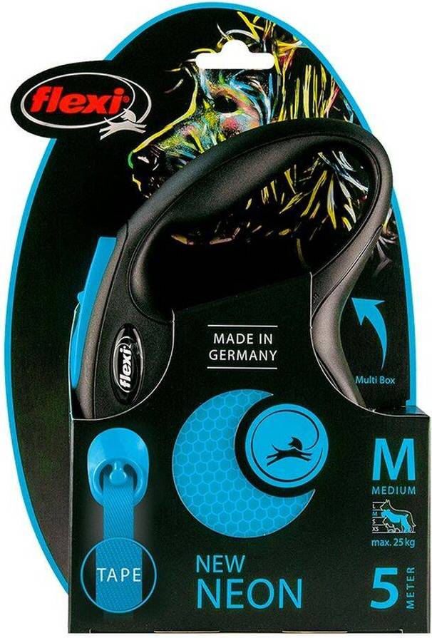 Flexi Rollijn New Classic Neon Tape Zwart / Blauw M 5 MTR TOT 25 KG