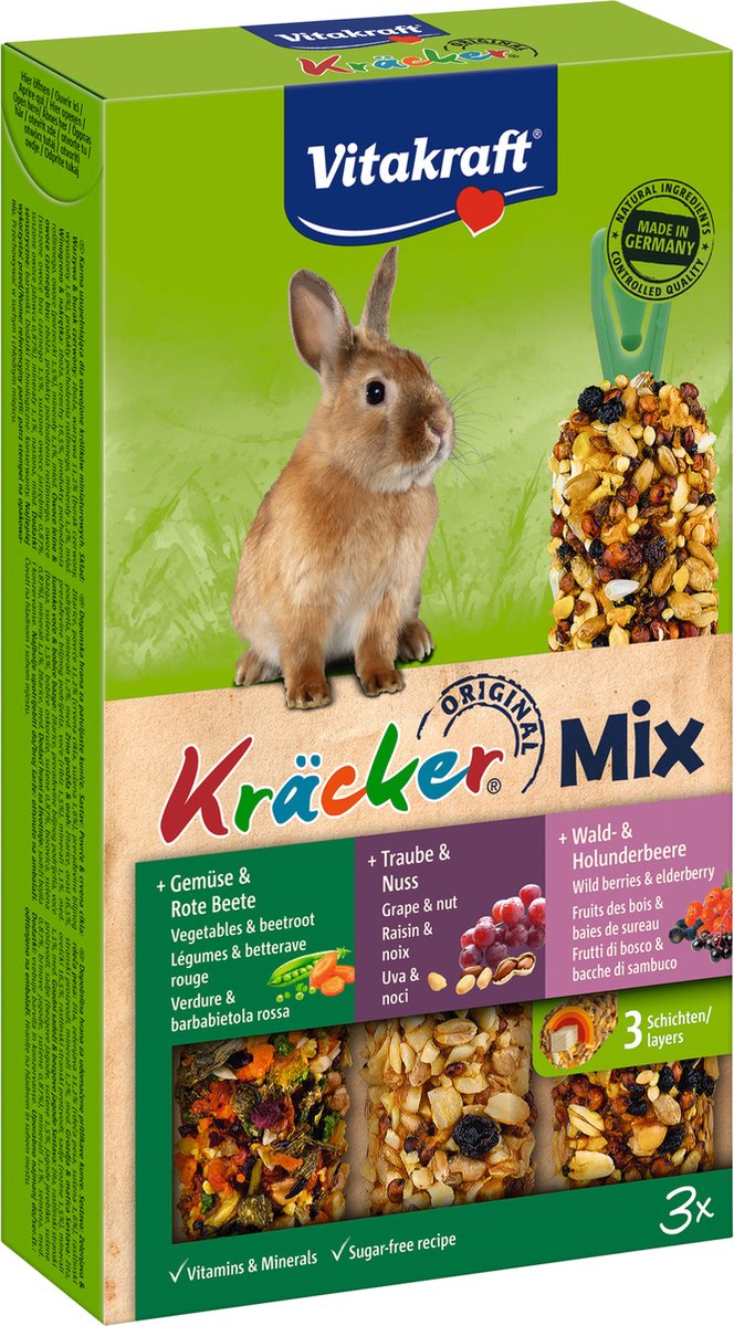 Vitakraft Dwergkonijn Krackers Noot/bosvruchten/groenten 3 IN 1