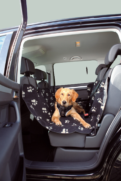 Trixie Autodeken Pootprint Nylon / Fleece Zwart / Beige 145X140 CM