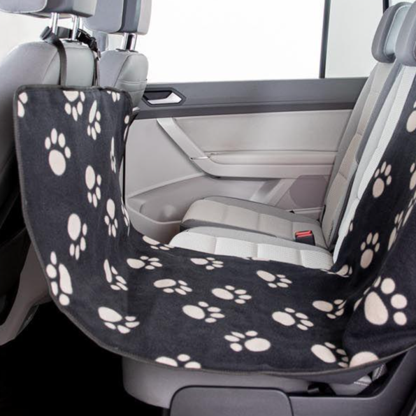 Trixie Autodeken Pootprint Nylon / Fleece Zwart / Beige 145X65 CM