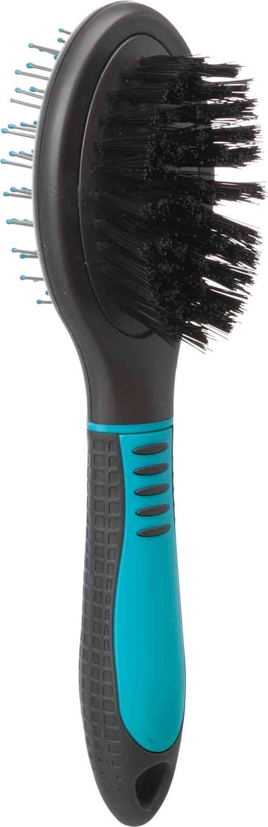 Trixie Borstel Dubbelzijdig Dekhaar / Onderwol Kunststof Zwart / Blauw 5X19 CM