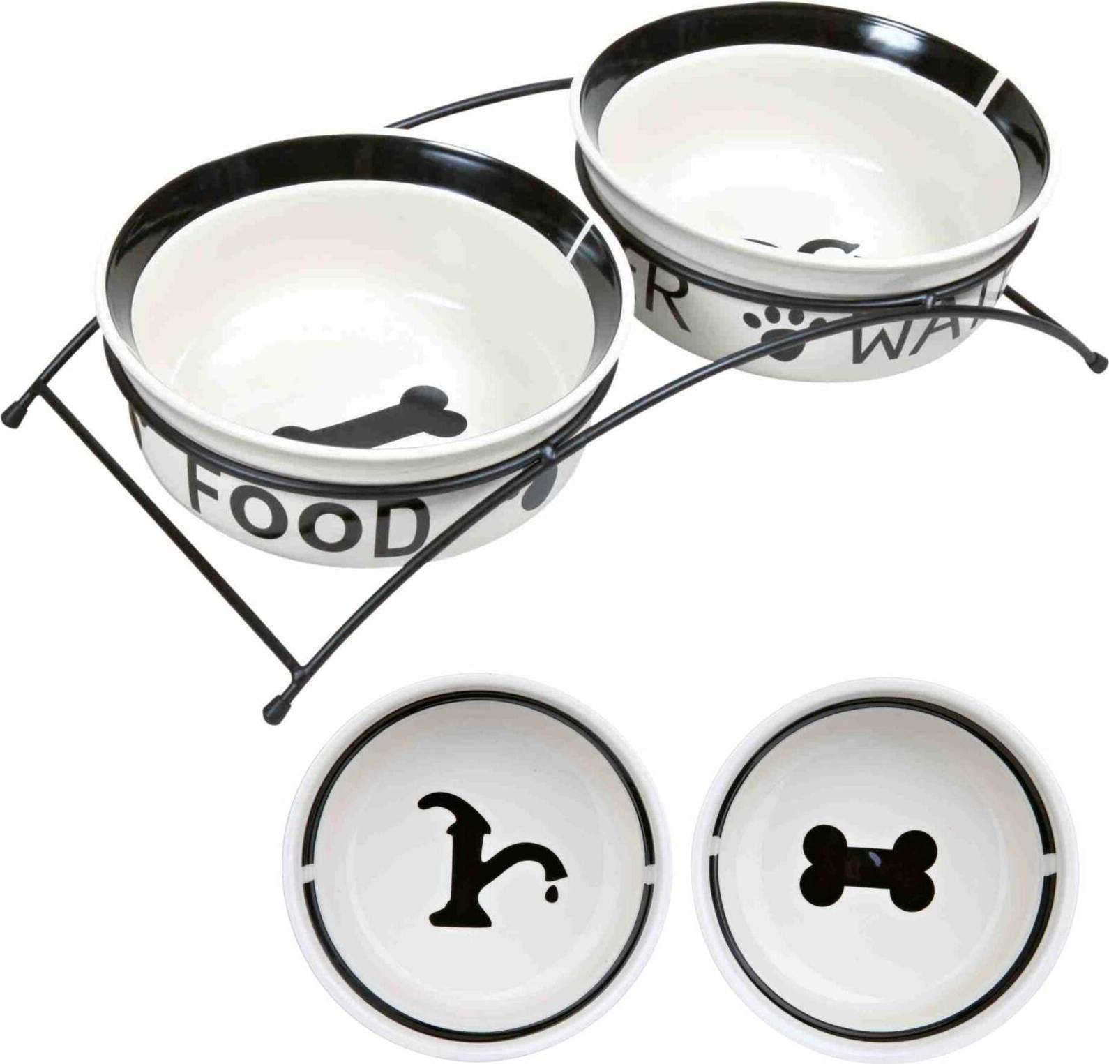 Trixie Voerbak / Drinkbak Set Eat on Your Feet Wit / Zwart 2X600 ML 15 CM