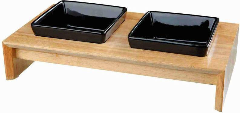 Trixie Voerset Keramiek Met Houten Onderstel Zwart 400 ML 36X19X7 CM