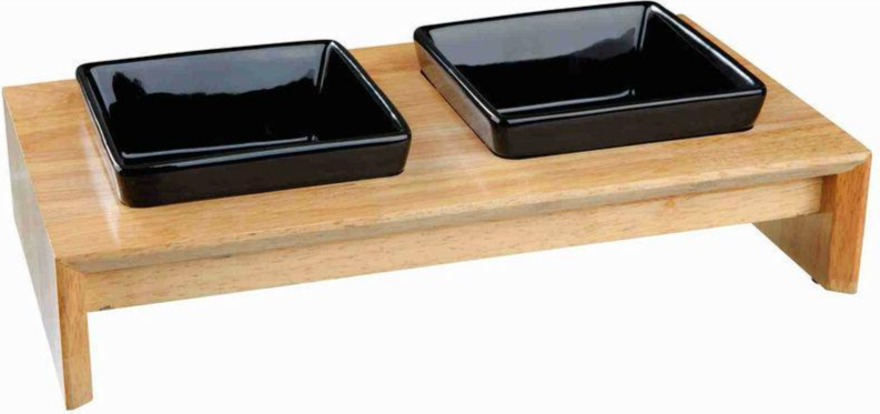 Trixie Voerset Keramiek Met Houten Onderstel Zwart 400 ML 36X19X7 CM