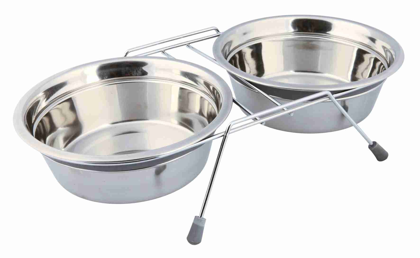 Trixie Voerbak / Drinkbak Dubbel Rvs Grijs 2X250 ML 11 CM 2 ST