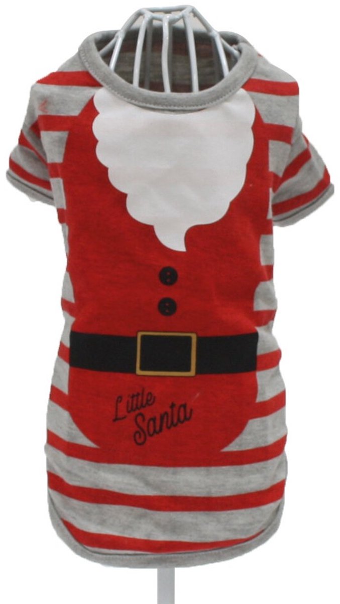 Croci T-Shirt Hond Little Santa Gestreept Grijs / Rood 25 CM