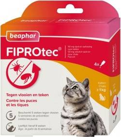 Beaphar Fiprotec Kat Tegen Vlooien & Teken 3+1 PIPET >1 KG EN 8 WEKEN