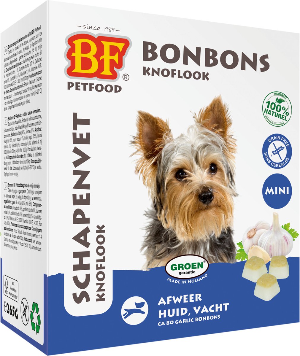 Bf Petfood Schapenvet Mini Bonbons Knoflook 80 ST