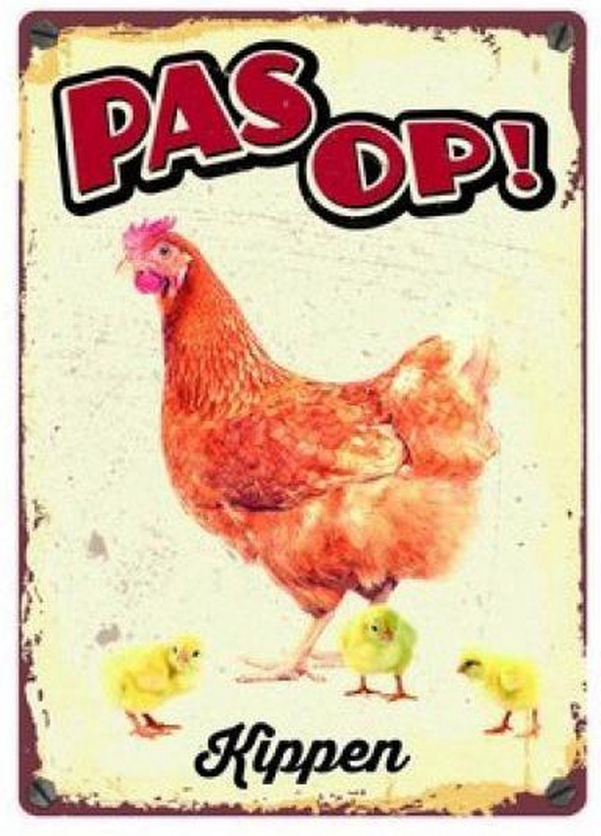 Plenty Gifts Waakbord Blik Kippen 15X21 CM